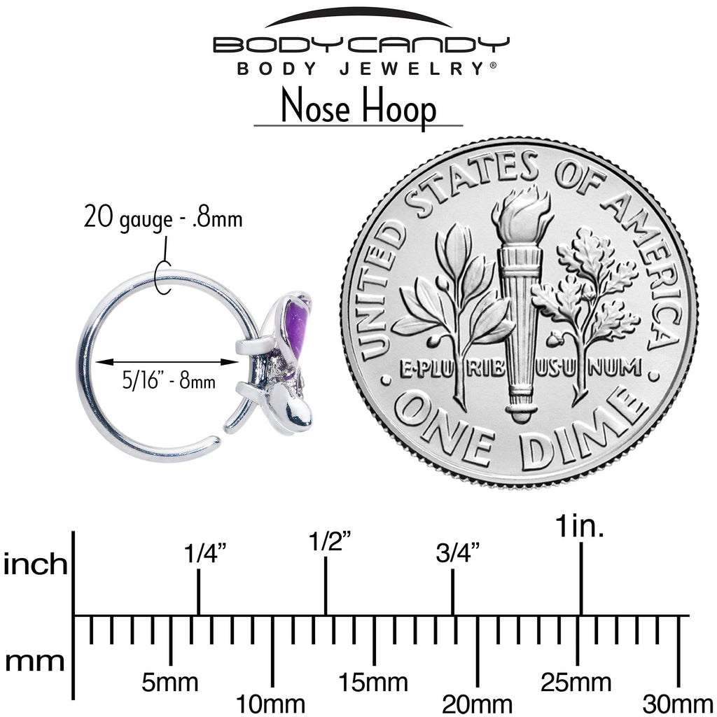 20G 5/16 Clear Gem Chunky Butterfly Purple Nose Hoop