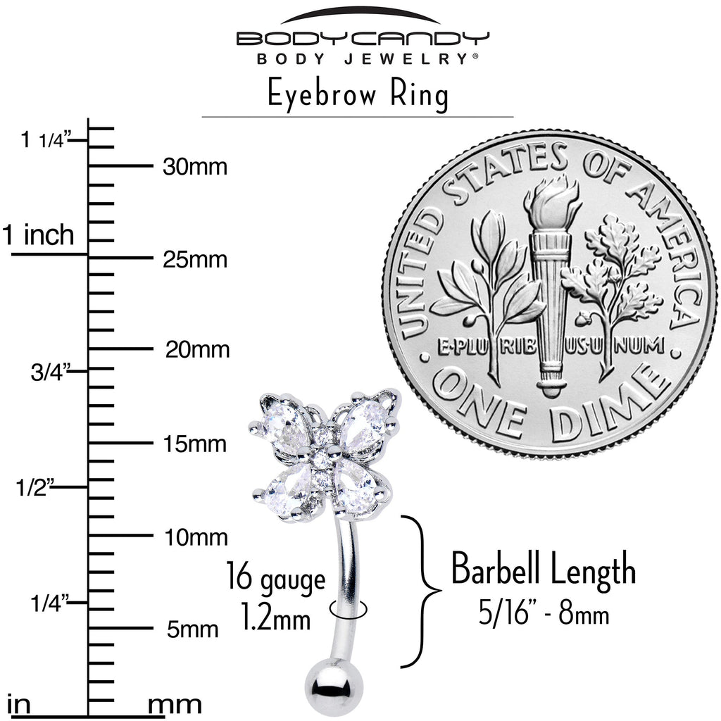 16G 5/16 Clear Gem Baroque Beauty Butterfly Curved Eyebrow Ring