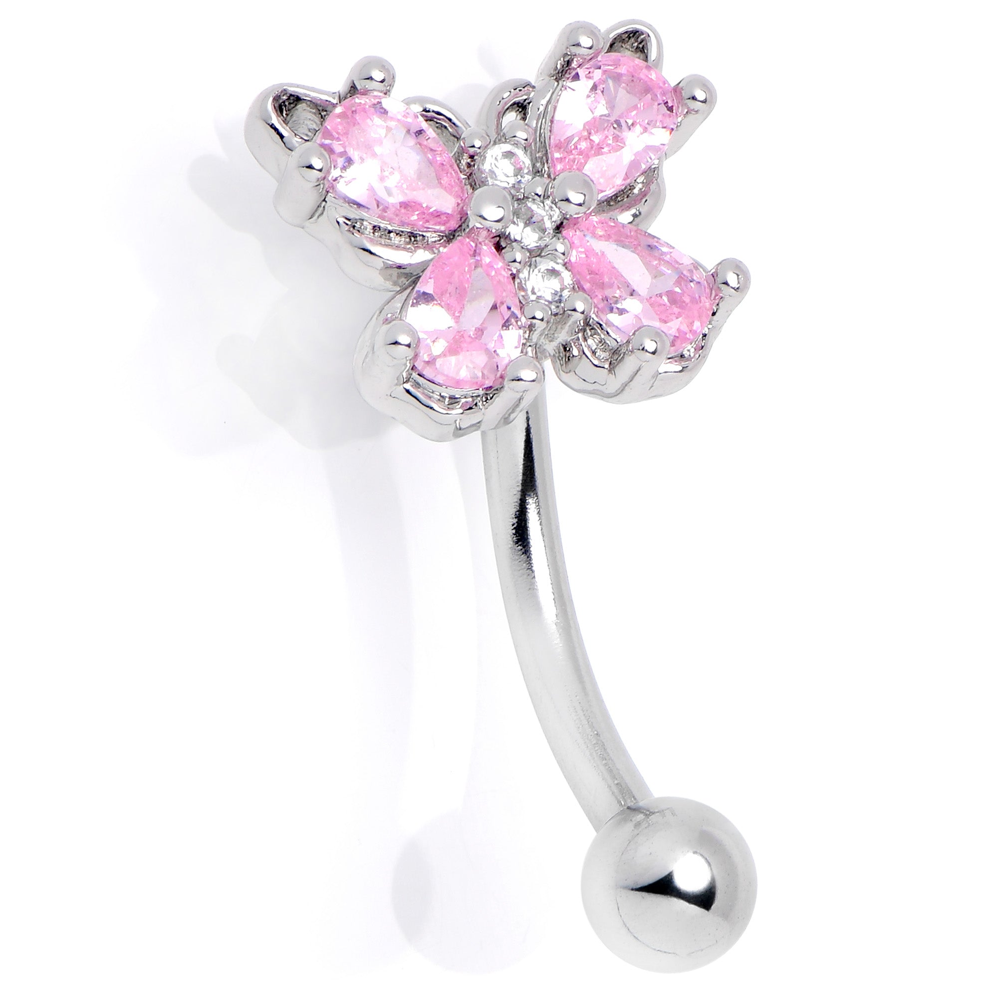 16G 5/16 Pink Gem Baroque Beauty Butterfly Curved Eyebrow Ring