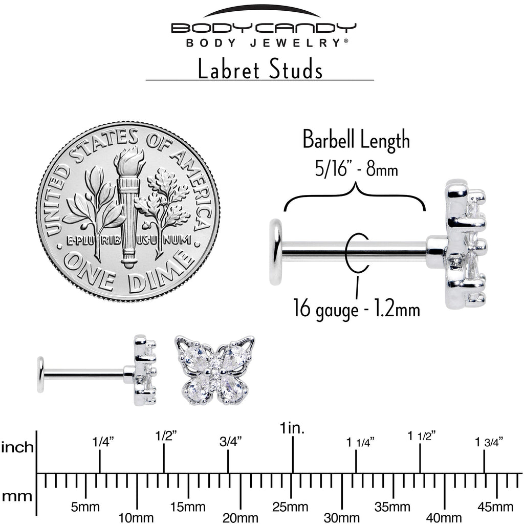 16G 5/16 Clear Gem Baroque Butterfly Internally Threaded Labret