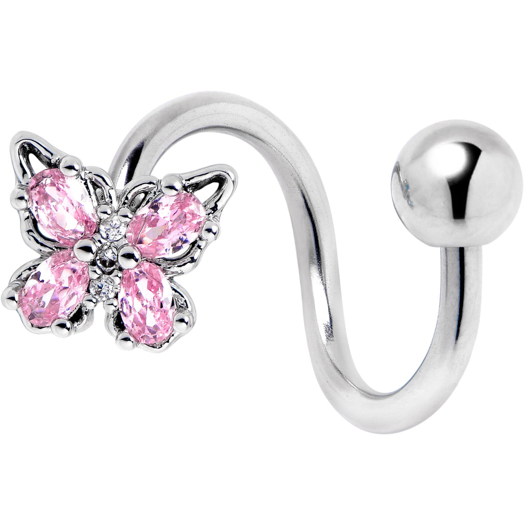 Pink Gem Baroque Beauty Butterfly Spiral Twister Belly Ring