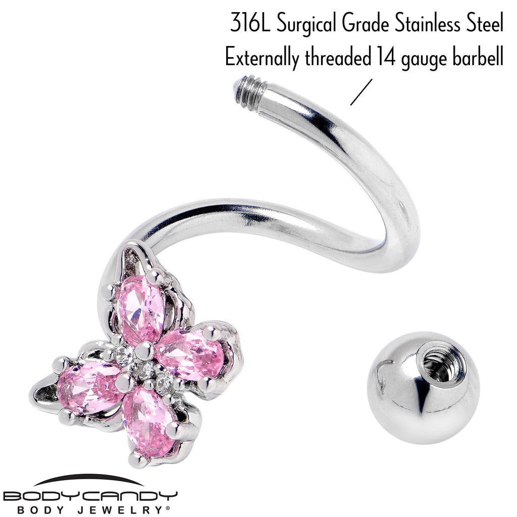 Pink Gem Baroque Beauty Butterfly Spiral Twister Belly Ring