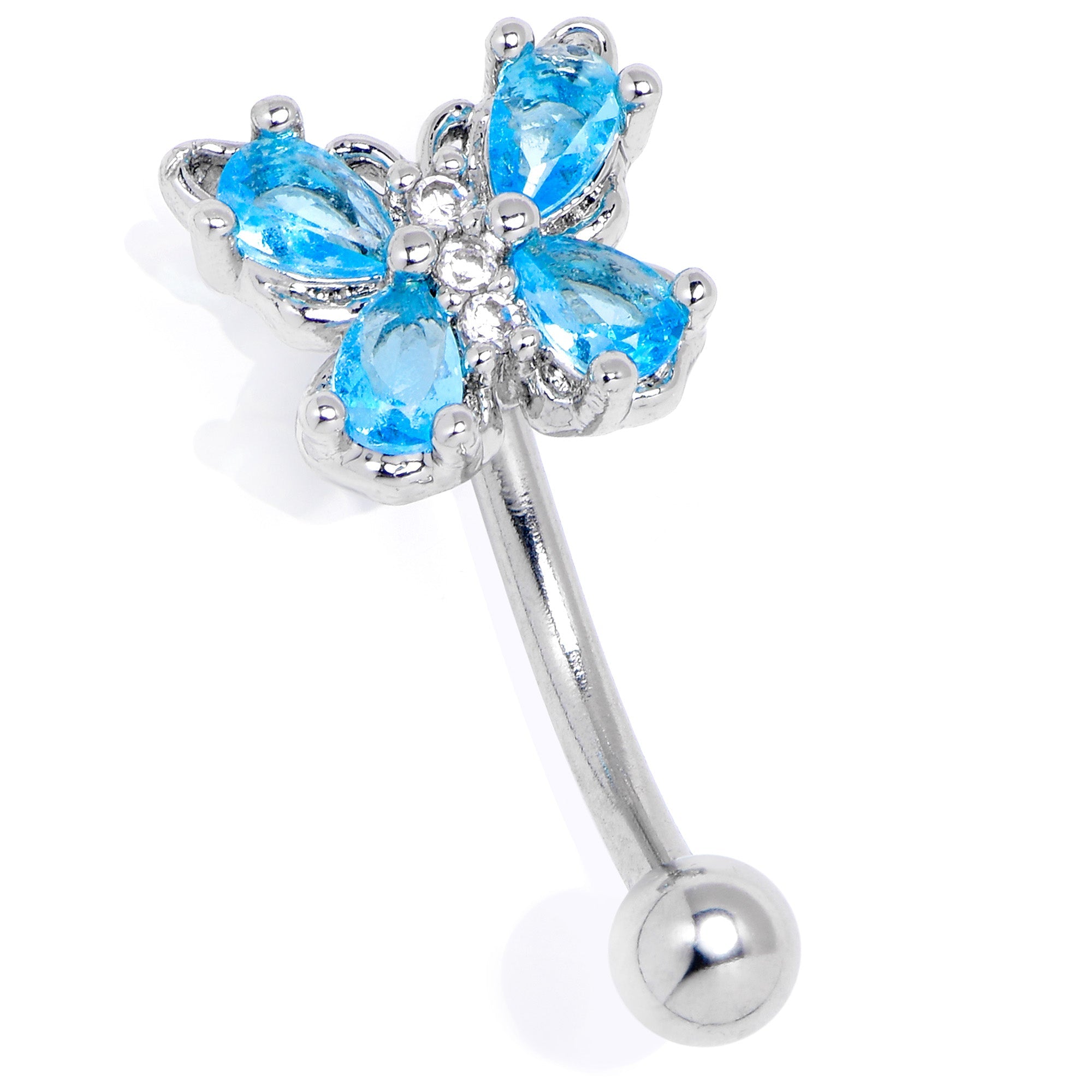 16G 5/16 Blue Gem Baroque Beauty Butterfly Curved Eyebrow Ring