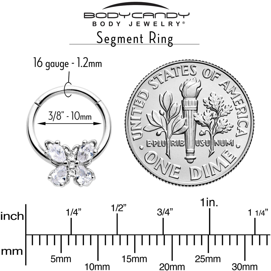 16G 3/8 Clear Gem Baroque Beauty Butterfly Hinged Segment Ring