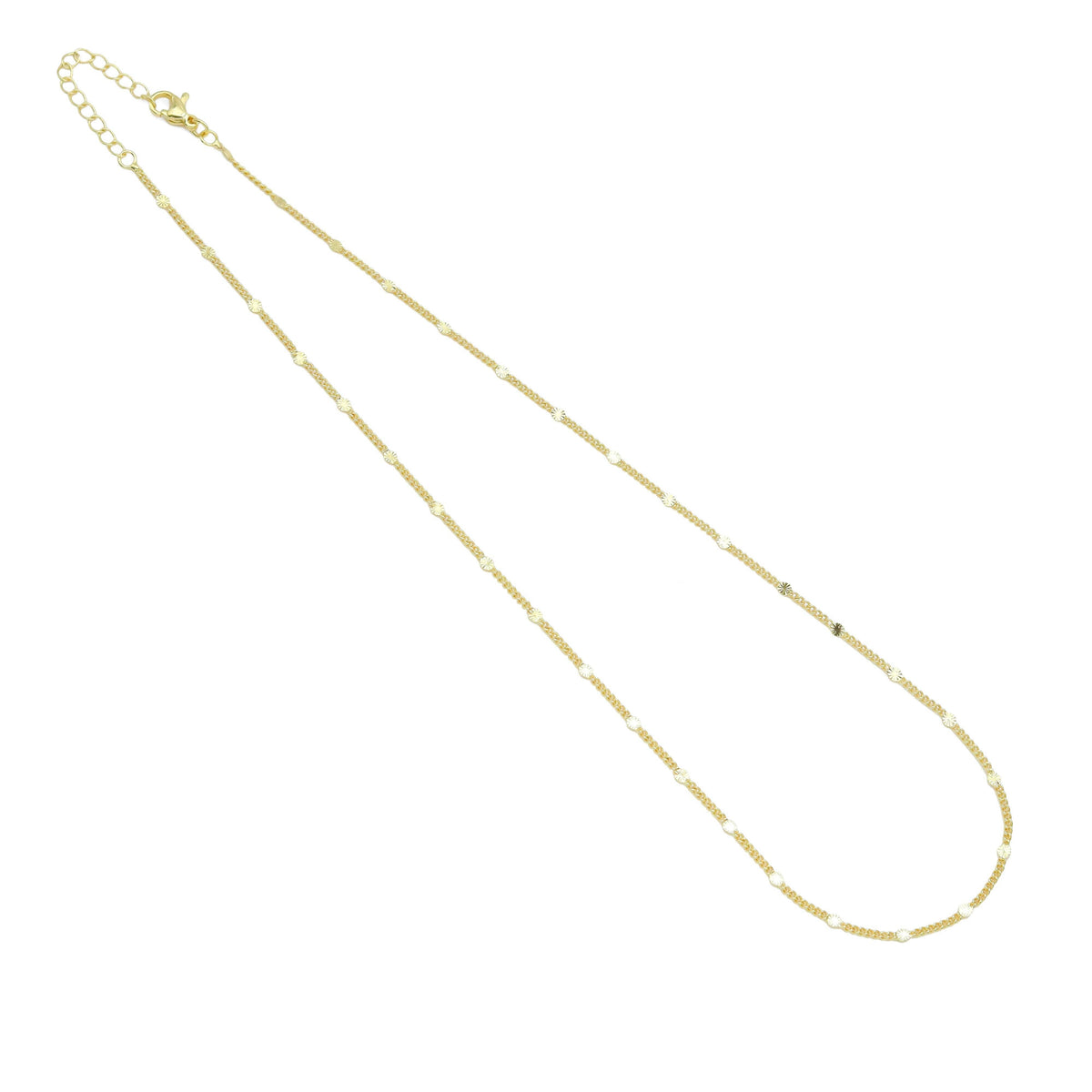 Gold Dainty Flower Link Chain  Necklace, Sku#LD606