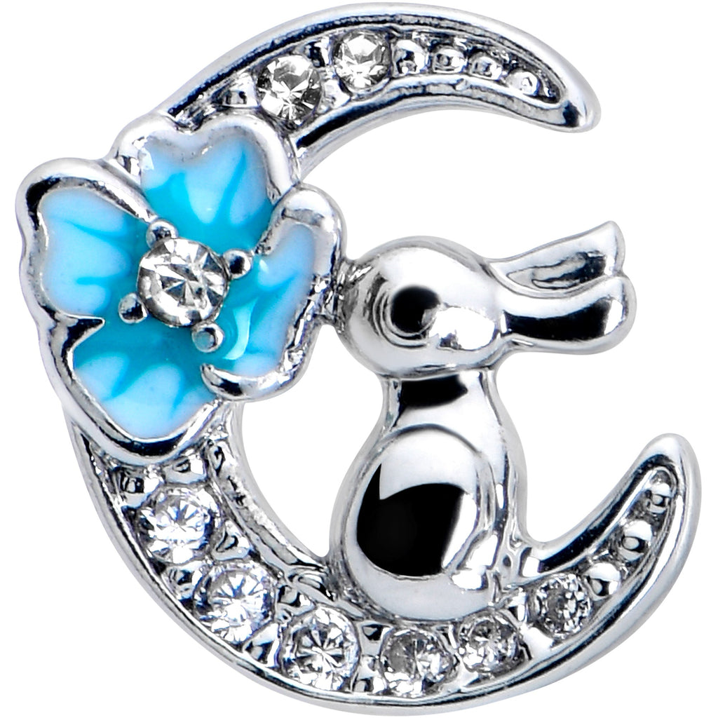 20G 7mm Clear CZ Gem Rabbit On The Moon Blue Left Side Nose Screw