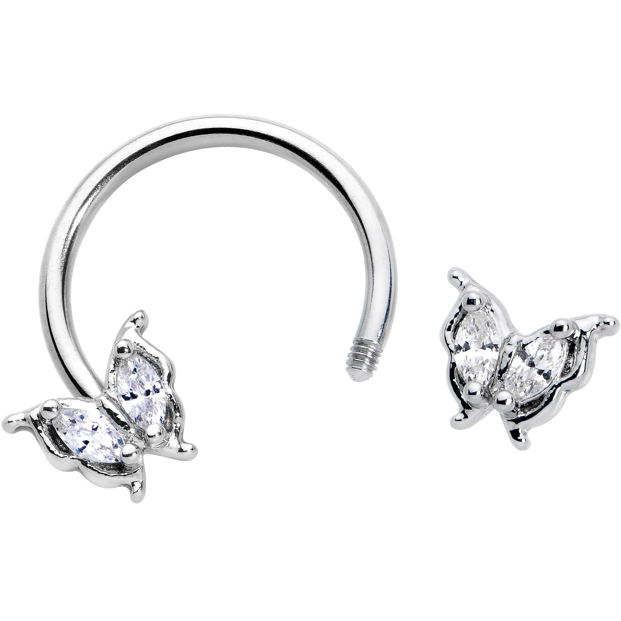 16G 3/8 Clear Gem Fancy Fab Butterfly Horseshoe Circular Barbell