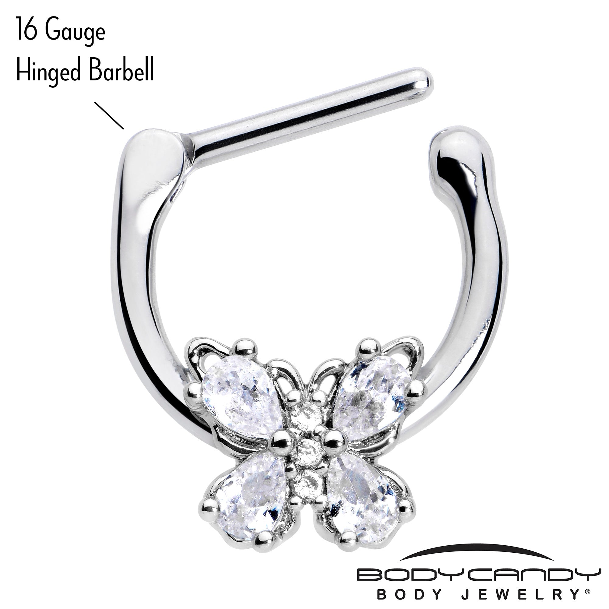 16G 5/16 Clear Gem Baroque Beauty Butterfly Cartilage Clicker