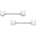 14G 9/16 White Faux Opal October Birthstone Nipple Ring Set