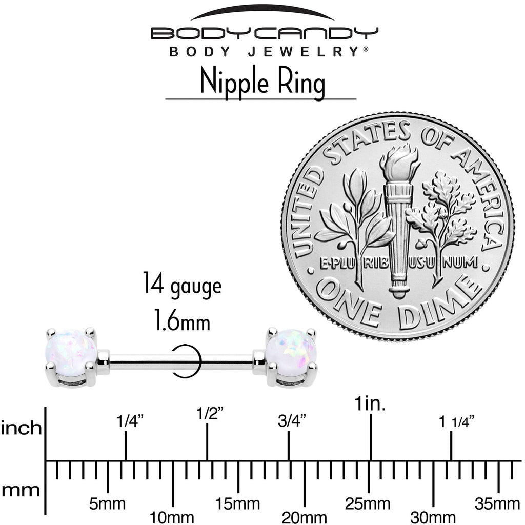 14G 9/16 White Faux Opal October Birthstone Nipple Ring Set