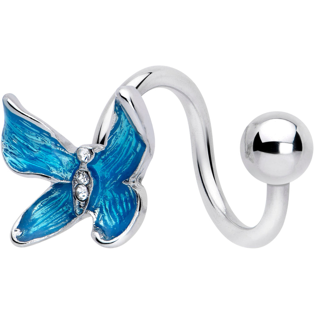Clear Gem Chunky Butterfly Blue Spiral Twister Belly Ring