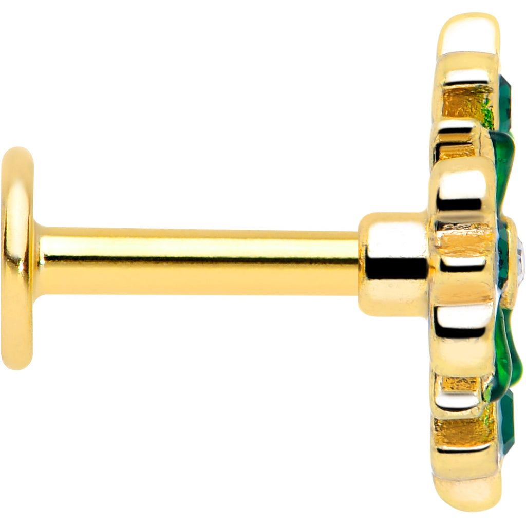 16G 1/4 Green Gem Gold Tone Flower Wreath Flatback Stud