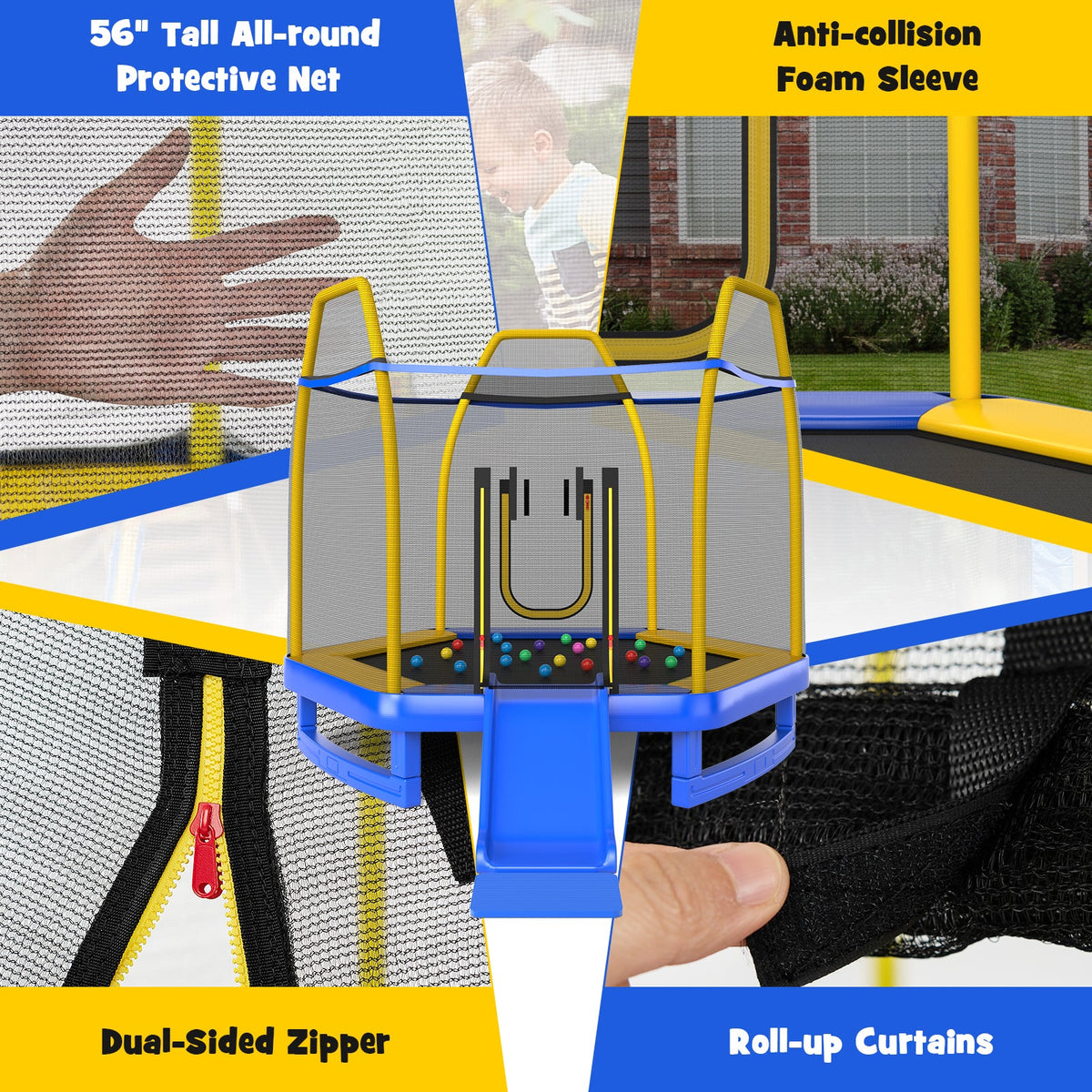 7 Feet Trampoline with Ladder and Slide for Indoor and Outdoor-Blue