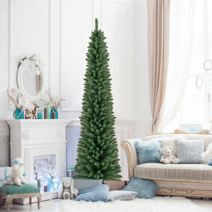 5/6/7/8 Feet Pencil Christmas Tree with 295/392/523/671 Memory Wire Branch Tips and Upgraded Metal Stand