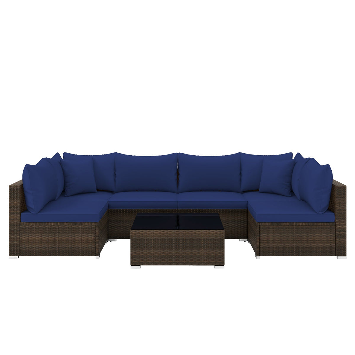 7 Pieces Patio Rattan Furniture Set with Sectional Sofa Cushions