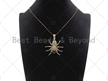 CZ Micro Pave Spider Shaped Pendant/Charm, Cubic Zirconia Pendant Charm, Focal Spider Charm, Halloween Charm, 40x47mm,Sku#L380