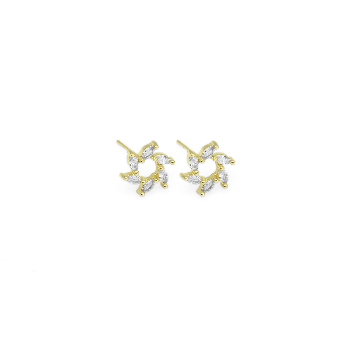 CZ Gold Flower Stud Earrings, Sku#LD505