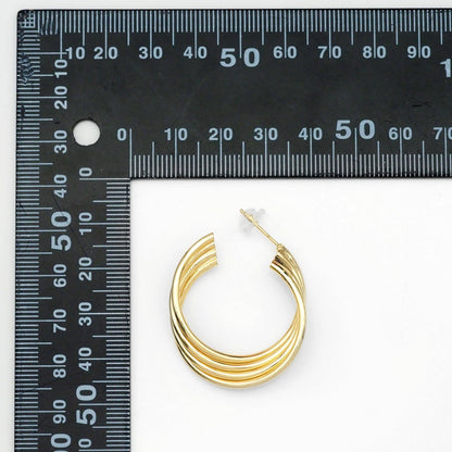Gold Miltilines Geometry Hoop Earrings, Sku#LK816