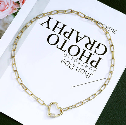 Paperclip Chain Heart Lock Necklace, sku#CL10
