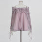 Retro Off-the-Shoulder Strap Bell-Sleeve Solid Color Chiffon Top