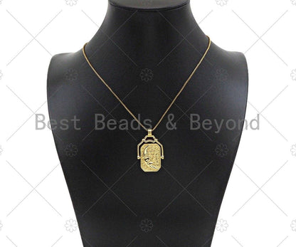 18K Gold Sun Face Cresent Moon Medallion Pendant/Charm,Two Sided Rotating Charm, 22x36mm,Sku#LK249