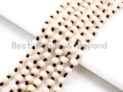 60 Long Hand Knotted Beige Color Crystal Necklace, D18