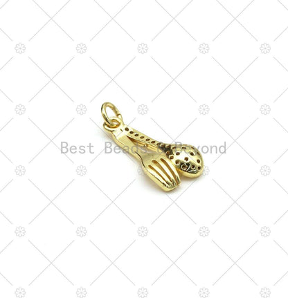CZ Micro Pave Spoon Fork Shape Pendant, 18K Gold Filled Spoon Fork Charm, Necklace Bracelet Charm Pendant,Sku#LD166
