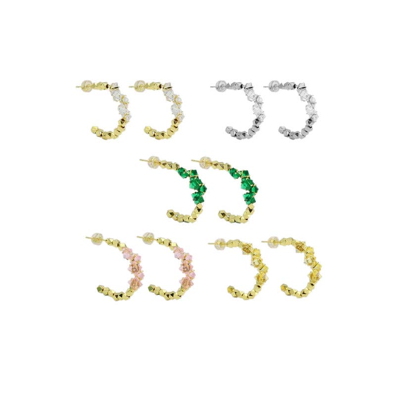 Gold Silver Crystal Diamond cut Ball Hoop Earrings, Sku#LX474c