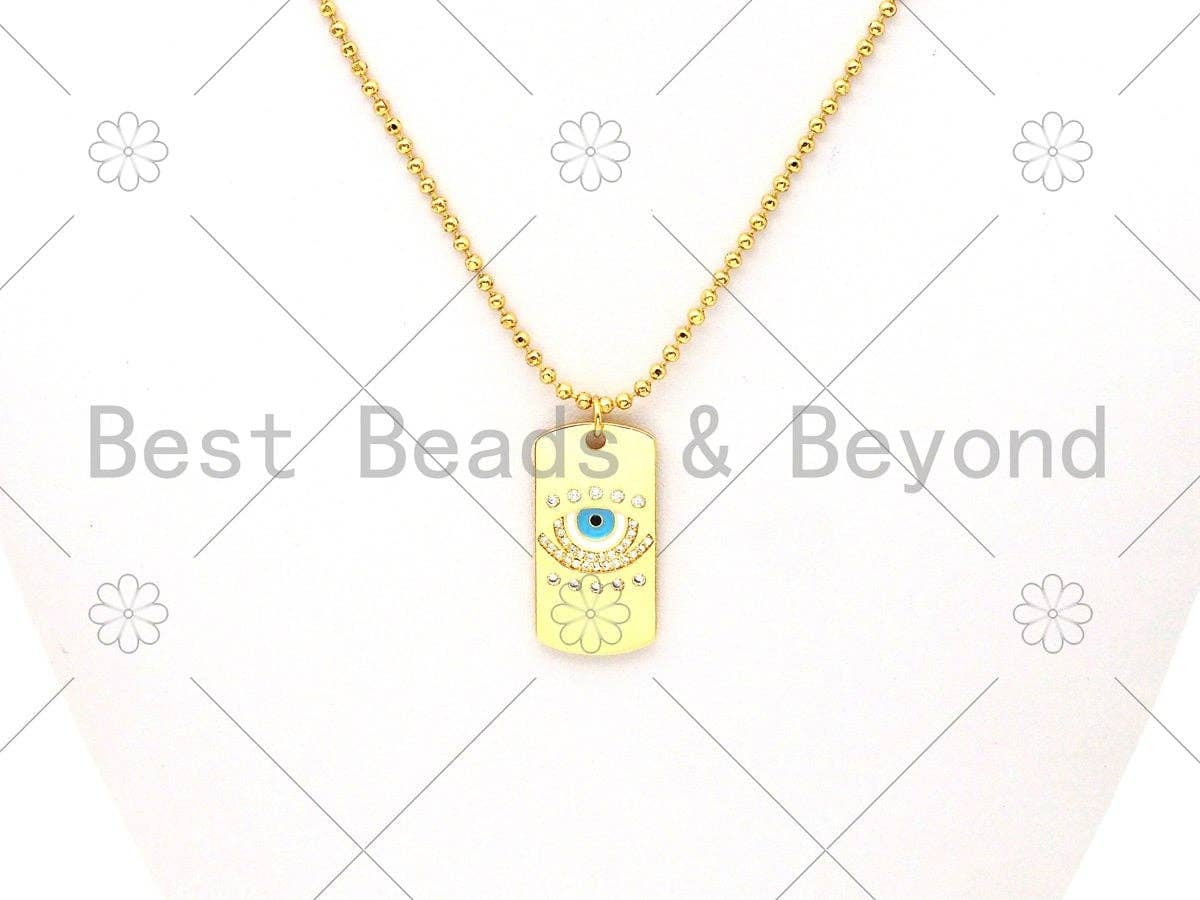 CZ Micro Pave Turquoise Blue Evil Eye Dog tag charm,18K Gold Filled Evil Eye Charm,Sku#L581