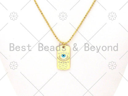 CZ Micro Pave Turquoise Blue Evil Eye Dog tag charm,18K Gold Filled Evil Eye Charm,Sku#L581