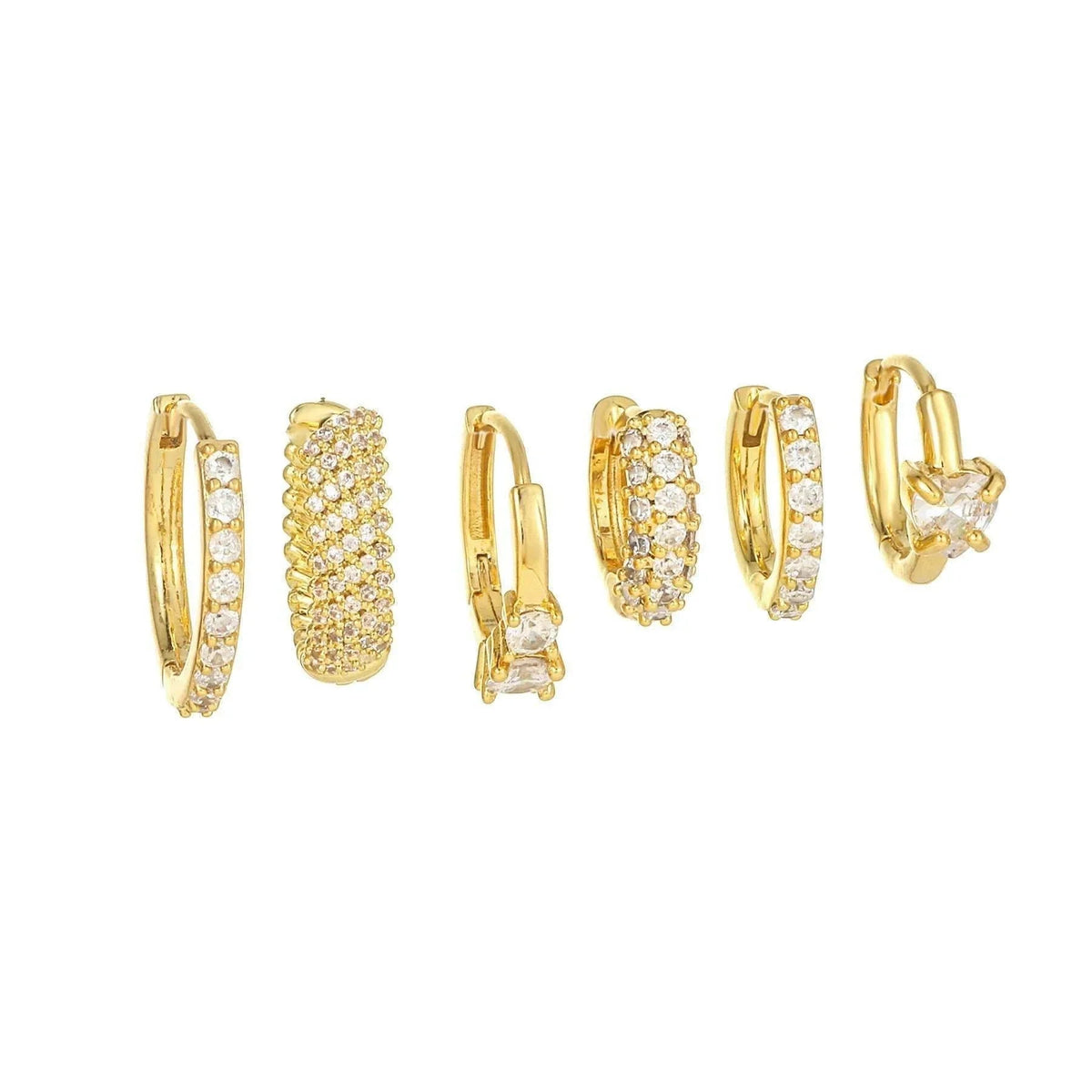 Stacking 6 Pieces Dainty Glam Earring Set, 18k Gold Hoops, S925 Needle, Stacked Lobe Designs with Dazzling Zirconia