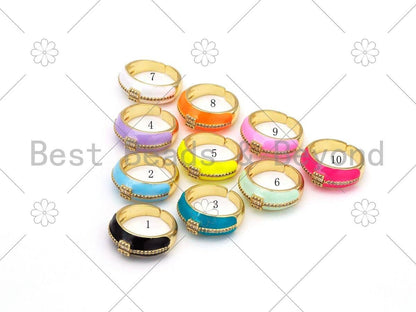 Pave Baguette CZ Colorful Enamel Adjustable Ring,Sku#X241