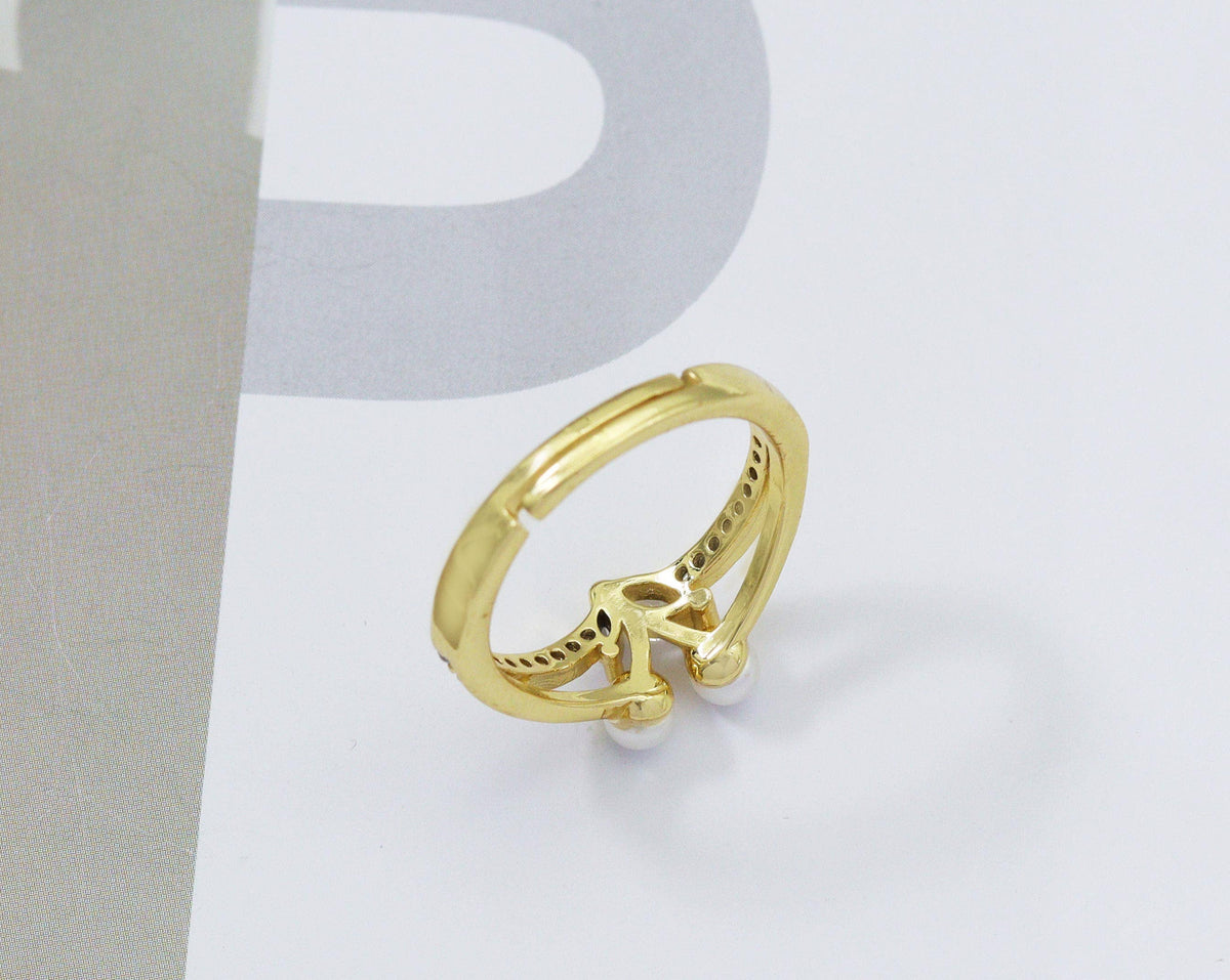 CZ Crown with Mother of Pearl Adjustable Ring, Sku#LD243