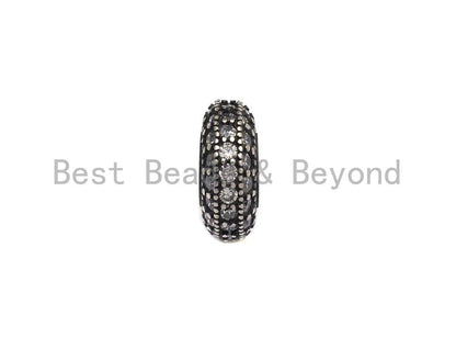 CZ Donut Shaped Micro Pave Space Beads in Antique Silver, Cubic Zirconia Space Beads, Rhidium Rondelle Big hole Beads, 10x5mm, sku#X124