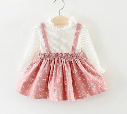 Modern Girls Clothes Sets Cotton Long Sleeves Dot T-shirt and Cat Strap Dress 2Pcs Baby Clothing Dress For Girls and Babies from 6-24months and Girls 3-4years