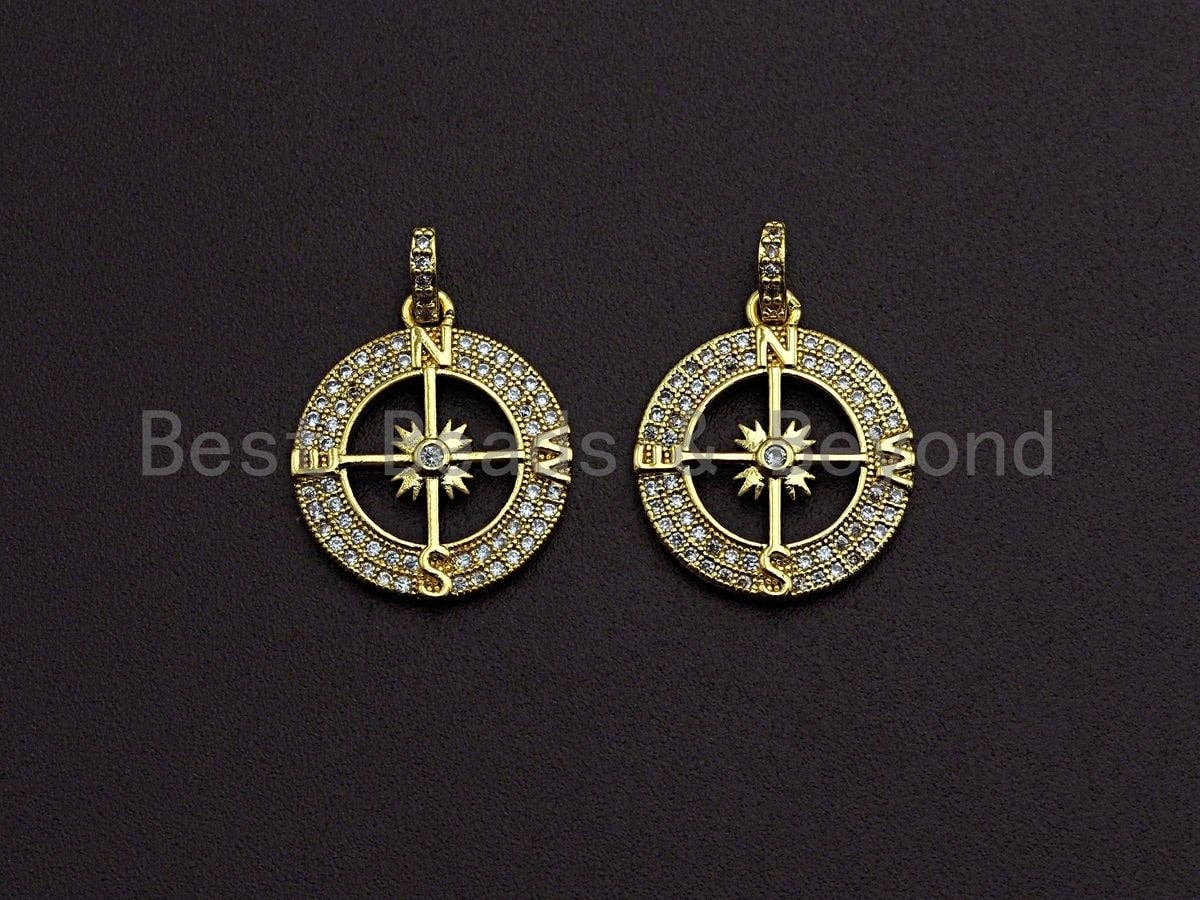 Clear CZ Micro Pave Hollow out Compass Pendant/Charm,Z458