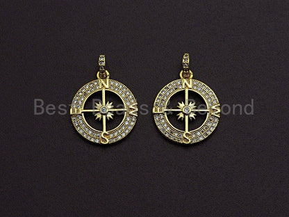 Clear CZ Micro Pave Hollow out Compass Pendant/Charm,Z458