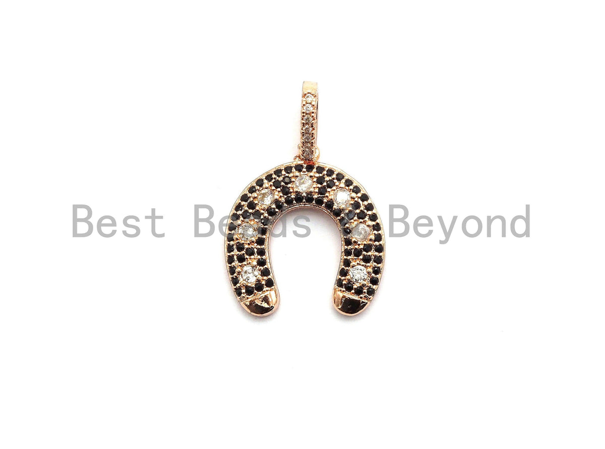 CZ Black/Clear Dual Color CZ Micro Pave Horse Shoe Pendant,
