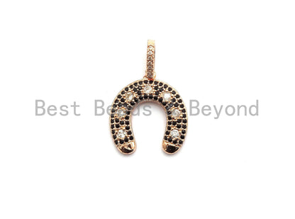 CZ Black/Clear Dual Color CZ Micro Pave Horse Shoe Pendant,