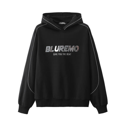 Mens American-style High-street Reflective-striped Hooded Sweatshirt Mirrored Finish