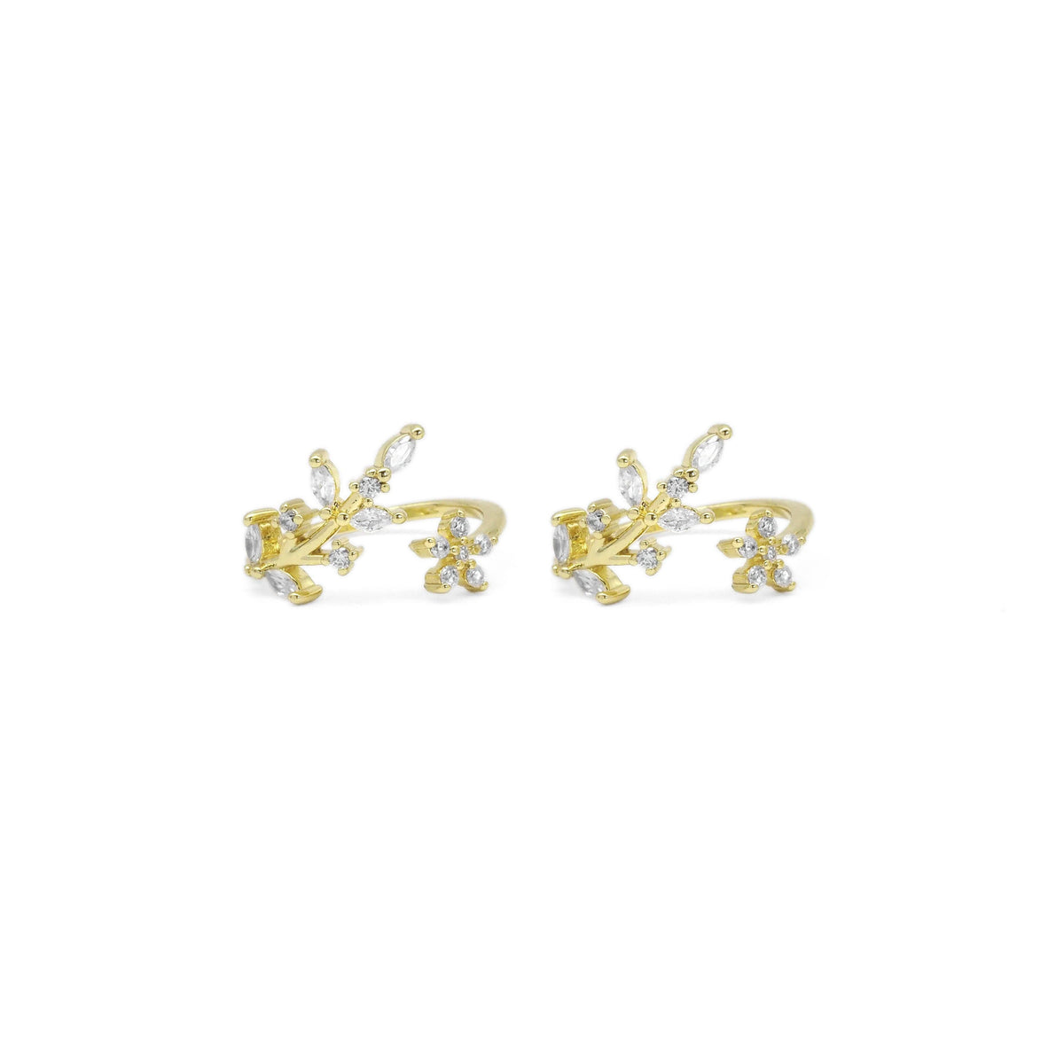 Gold CLear CZ Leaf flower Adjustable Ring, Sku#LD441