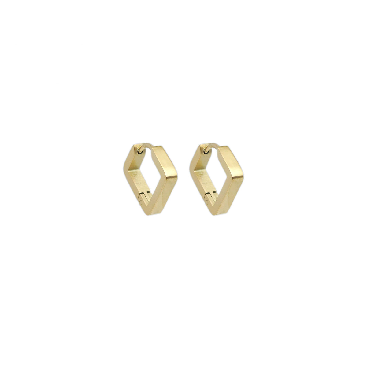 Gold Square Diamond Shape Geometry Huggie Earrings, Sku#A254