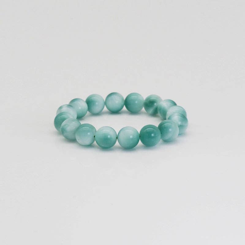Genuine Cat's Eye Angelite Round Smooth Stretchy Bracelet