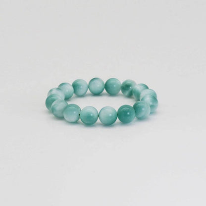 Genuine Cat's Eye Angelite Round Smooth Stretchy Bracelet