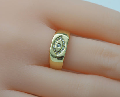 Gold Filled Brass Signet Evil Eye Ring
