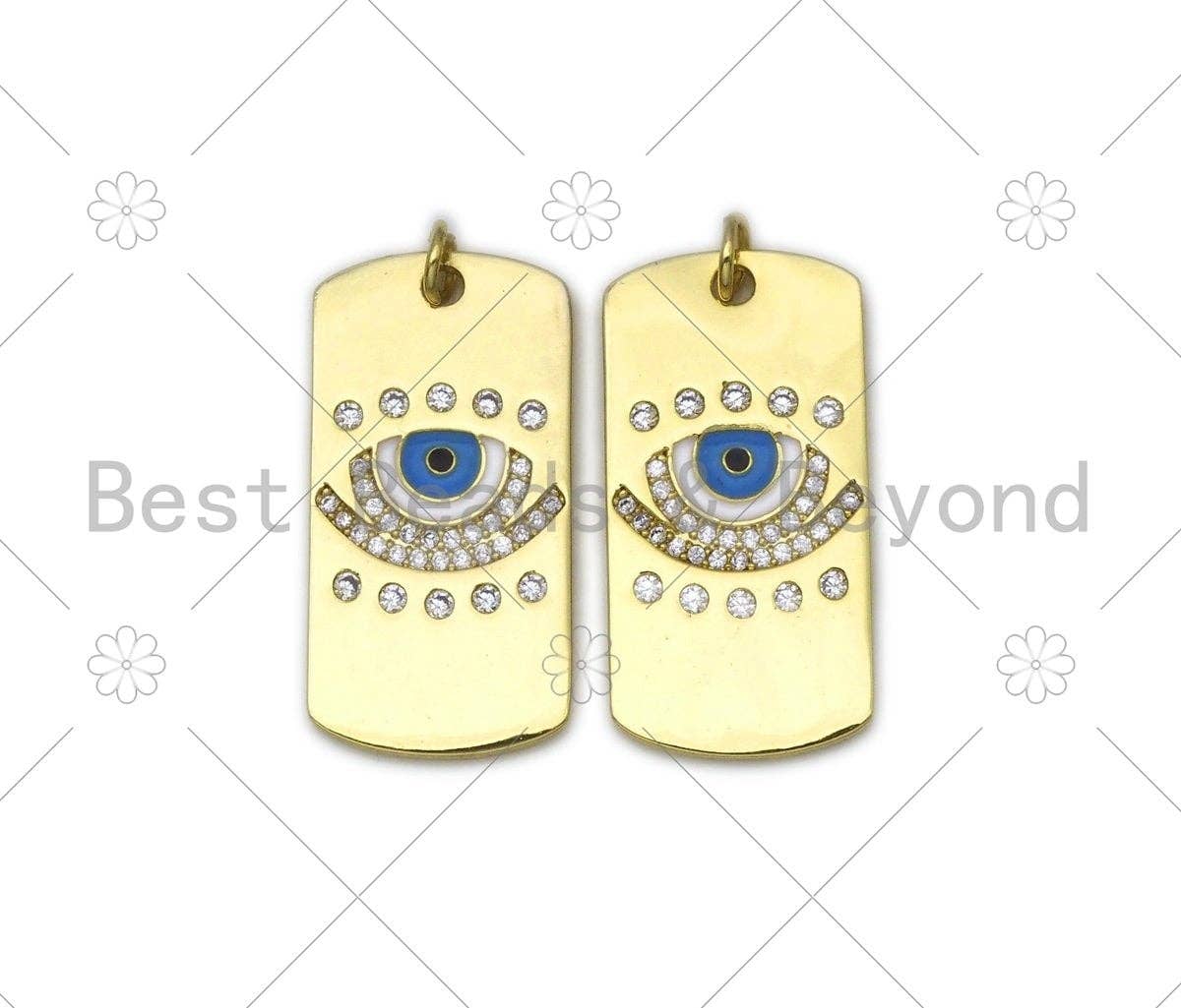 CZ Micro Pave Turquoise Blue Evil Eye Dog tag charm,18K Gold Filled Evil Eye Charm,Sku#L581