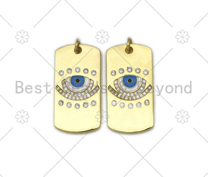CZ Micro Pave Turquoise Blue Evil Eye Dog tag charm,18K Gold Filled Evil Eye Charm,Sku#L581