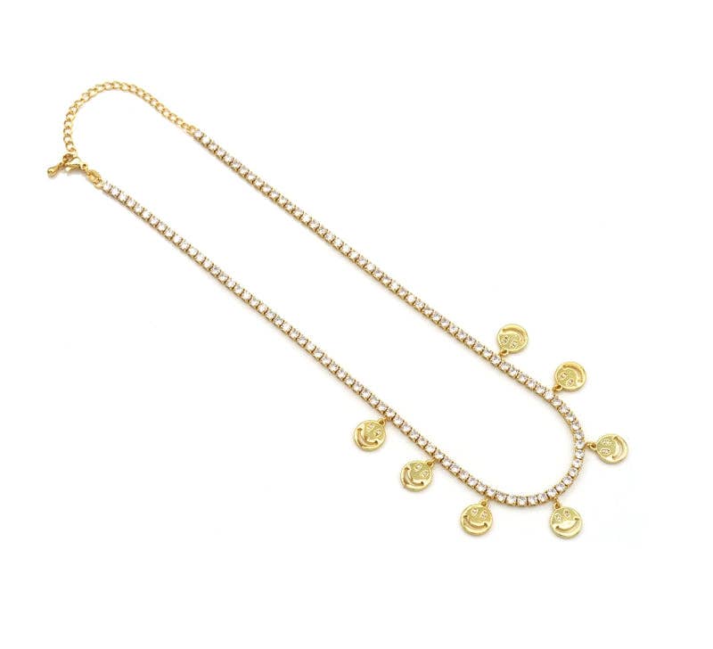 Smiley Face Tennis Chain Necklace, Choker Necklace, sku#LD368