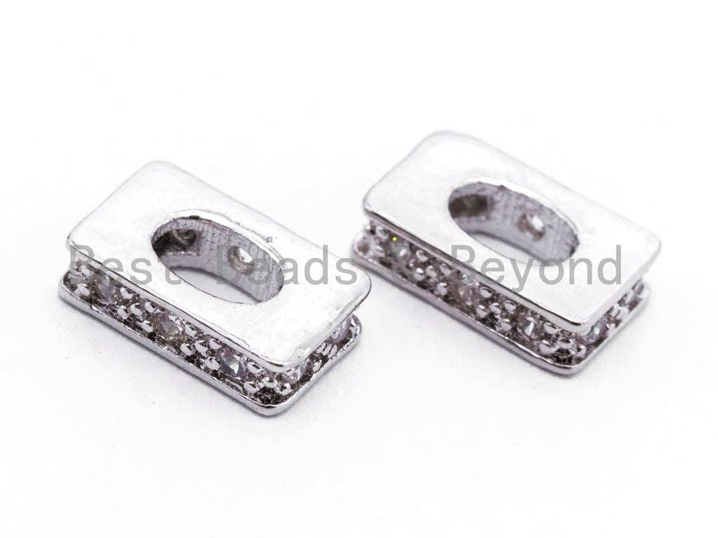 CZ Micro Pave Large Hole Rectangle Spacer Beads, Cubic Zirconia Big Hole Spacer Beads, Large Hole Spacer, 1pc/2pcs, sku#C55