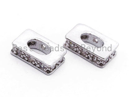 CZ Micro Pave Large Hole Rectangle Spacer Beads, Cubic Zirconia Big Hole Spacer Beads, Large Hole Spacer, 1pc/2pcs, sku#C55